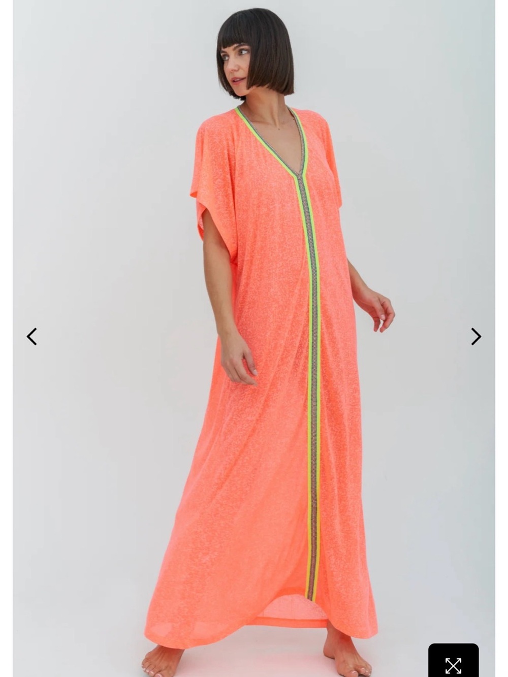 Pitusa Neon Coral Open-Front Swim Coverup with Yellow Trim